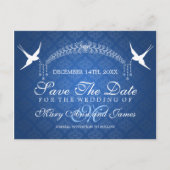 鳥エレガントのモノグラムブルーの日付を保存 案内ポストカード (正面)