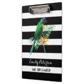 鳥エレガントストライプと草花を持つ白黒 クリップボード (左)