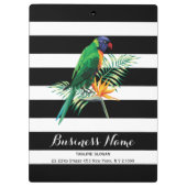 鳥エレガントストライプと草花を持つ白黒 クリップボード (裏面)