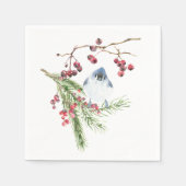 鳥エレガント付きクリスマスの緑 スタンダードカクテルナプキン (正面)