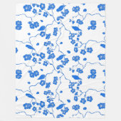 鳥オンさくらんぼフラズブループリント フリースブランケット (正面)