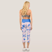 鳥オンさくらんぼ花ブルーオン赤面 カプリレギンス (裏面)