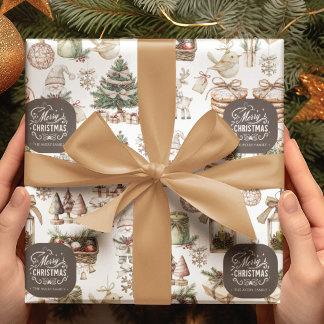 鳥カスタムとオーナメントの冬のワンダーランド ラッピングペーパー