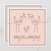 鳥カファンキーップルベビーの性別公開パーティー 招待状 (正面/裏面)