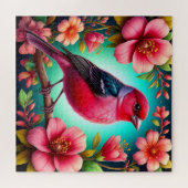 鳥カラフルが枝に止まる ジグソーパズル (横)