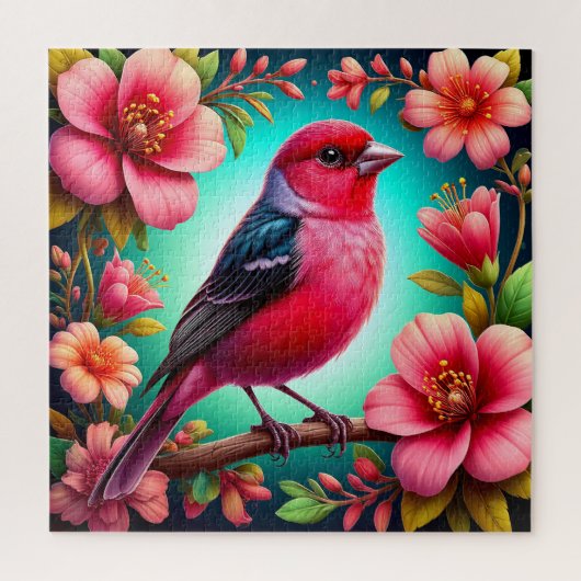鳥カラフルが枝に止まる ジグソーパズル (縦)
