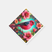 鳥カラフルが枝に止まる スタンダードカクテルナプキン (角)