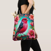 鳥カラフルが枝に止まる トートバッグ (クローズアップ)