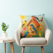 鳥カラフルが鳥小屋にのまわりに止まる クッション (椅子)