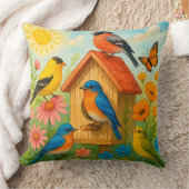 鳥カラフルが鳥小屋にのまわりに止まる クッション (ブランケット)