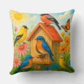 鳥カラフルが鳥小屋にのまわりに止まる クッション (裏面)