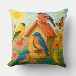 鳥カラフルが鳥小屋にのまわりに止まる クッション