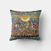 鳥カラフルとフローラがブルージェムモノグラムを渦巻く クッション (裏面)