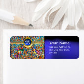 鳥カラフルとフローラがブルージェムモノグラムを渦巻く ラベル (インサイチュ)