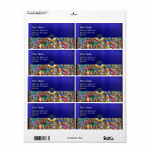 鳥カラフルとフローラがブルージェムモノグラムを渦巻く ラベル (フルシート)