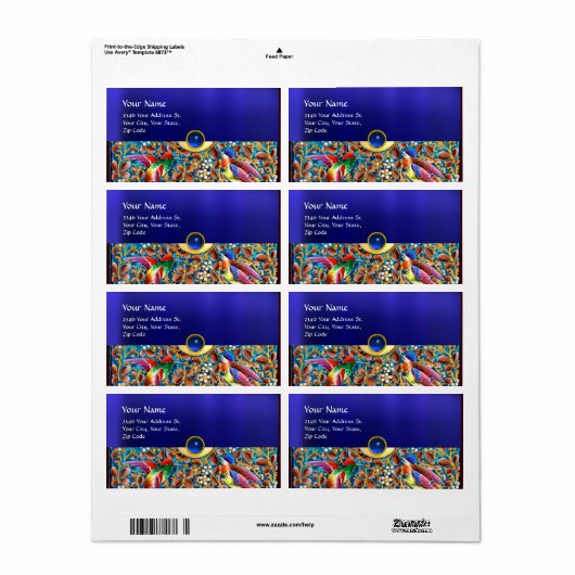 鳥カラフルとフローラがブルージェムモノグラムを渦巻く ラベル (フルシート)