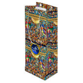 鳥カラフルとフローラがブルージェムモノグラムを渦巻く ワインギフトバッグ (裏面アングル)