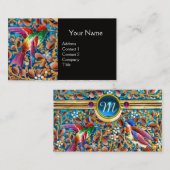 鳥カラフルとフローラがブルージェムモノグラムを渦巻く 名刺 (正面/裏面)