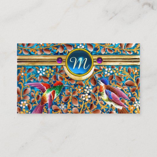 鳥カラフルとフローラがブルージェムモノグラムを渦巻く 名刺 (裏面)