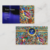 鳥カラフルとフローラがブルージェムモノグラムを渦巻く 名刺 (正面/裏面)