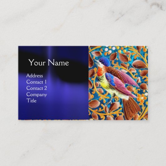 鳥カラフルとフローラがブルージェムモノグラムを渦巻く 名刺 (正面)