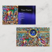 鳥カラフルとフローラがブルージェムモノグラムを渦巻く 名刺 (正面/裏面)