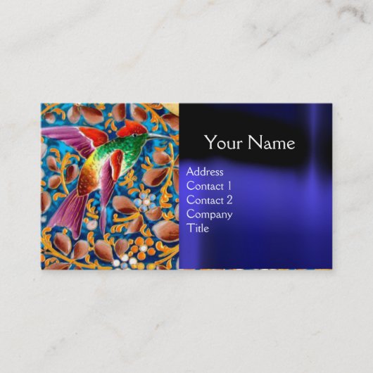 鳥カラフルとフローラがブルージェムモノグラムを渦巻く 名刺 (正面)