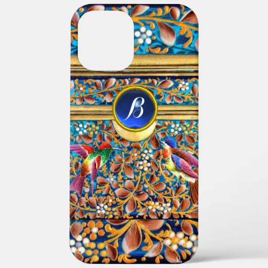鳥カラフルとフローラがブルージェムモノグラムを渦巻く Case-Mate iPhoneケース (裏面)