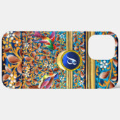 鳥カラフルとフローラがブルージェムモノグラムを渦巻く Case-Mate iPhoneケース (裏面 / 右)