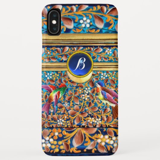 鳥カラフルとフローラがブルージェムモノグラムを渦巻く Case-Mate iPhoneケース (裏面)