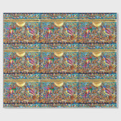 鳥カラフルとフローラが渦巻く ラッピングペーパー (フラット)