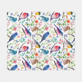 鳥カラフルと花お洒落の模様 フリースブランケット (正面(横))