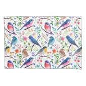 鳥カラフルと花お洒落の模様 枕カバー (正面)