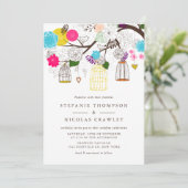 鳥カラフルと花の結婚式招待状 招待状 (スタンド正面)