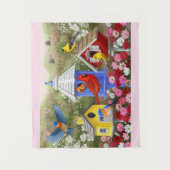 鳥カラフルと鳥小屋 タペストリー (正面)