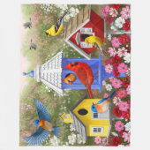 鳥カラフルと鳥小屋 フリースブランケット (正面)