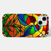 鳥カラフルのステンドグラスのアートワーク Case-Mate iPhoneケース (裏面 (横))