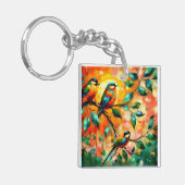 鳥カラフルの枝夏期 キーホルダー (正面左)