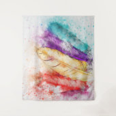 鳥カラフルの羽 タペストリー (正面)