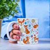 鳥カラフルの花とキツネ コーヒーマグカップ