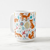 鳥カラフルの花とキツネ コーヒーマグカップ (正面左)
