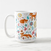 鳥カラフルの花とキツネ コーヒーマグカップ (左)
