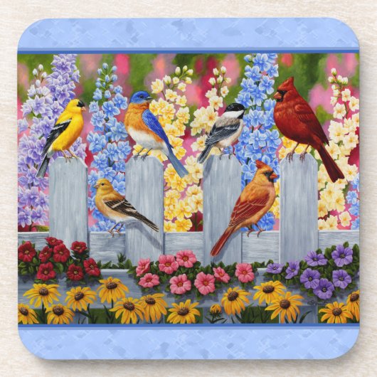 鳥カラフルの花園ブルー コースター (正面)