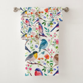 鳥カラフルの花模様 バスタオルセット