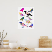 鳥カラフルの花葉シックなフローラ動物 ポスター (キッチン)