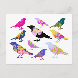 鳥カラフルの花葉シックなフローラ動物 ポストカード