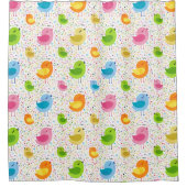 鳥カラフルや音符を歌う シャワーカーテン (正面)