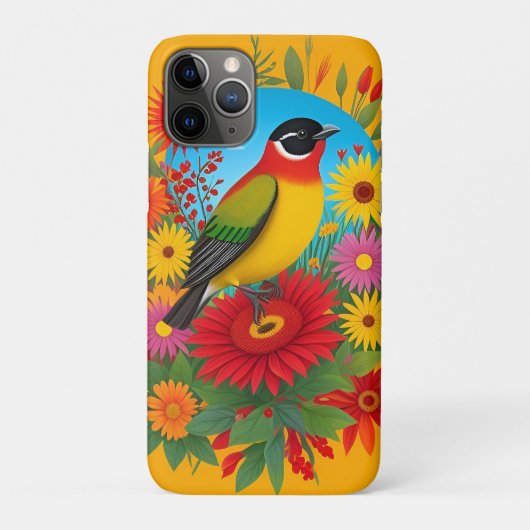鳥カラフルイラストレーションとフローラ背景 Case-Mate iPhoneケース (裏)