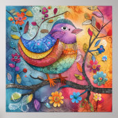 鳥カラフルイラストレーションポスター ポスター (正面)