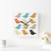 鳥カラフルミッドセンチュリーモダンキッチン スクエア壁時計 (ホーム)